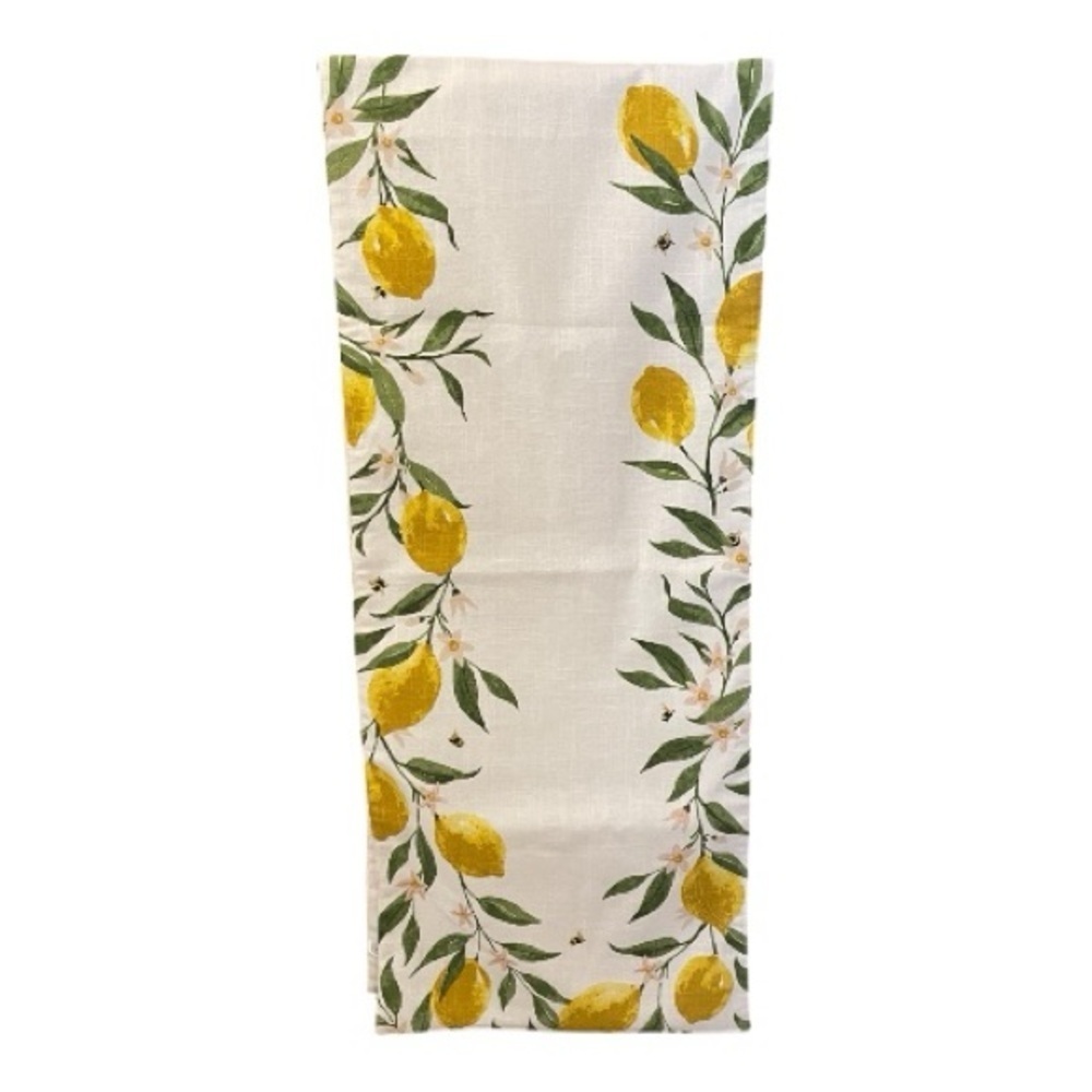 Lemon Print Table Runner, Yellow, Green & White, NWT